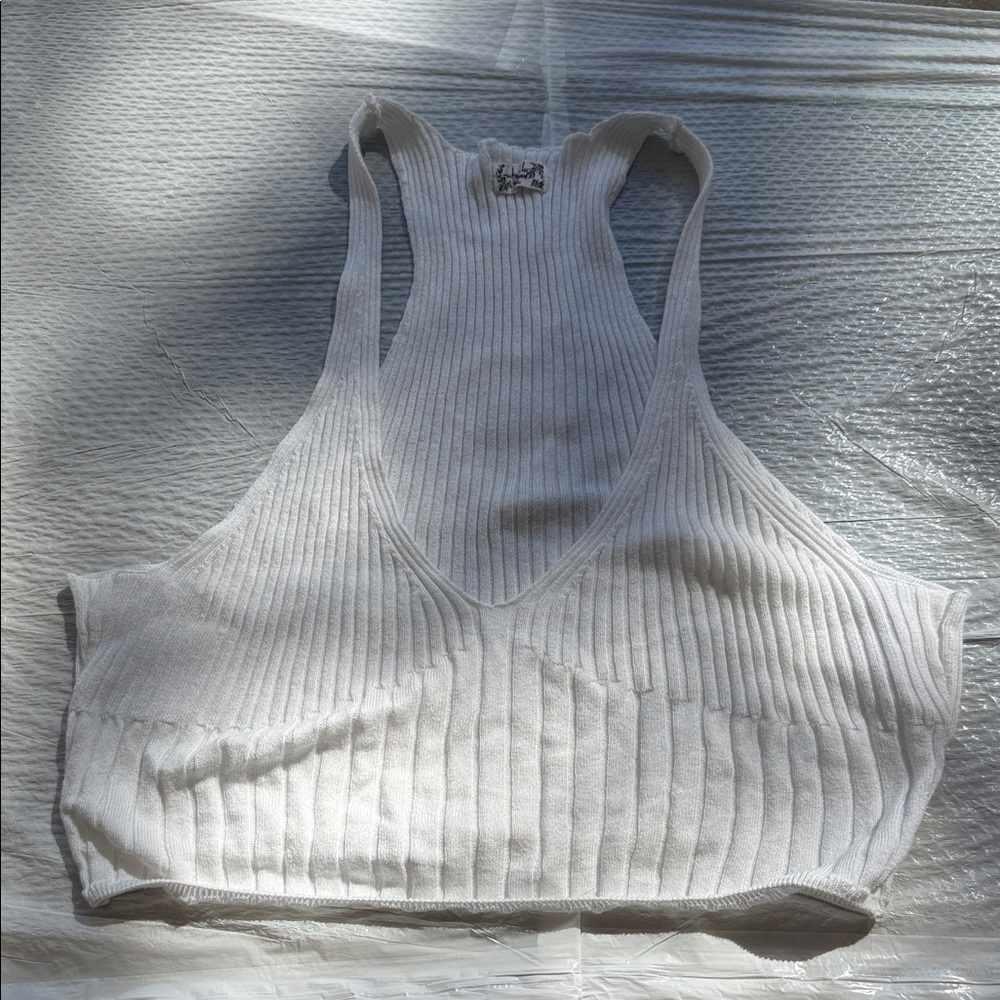 Free People Cream Ribbed Tank Top